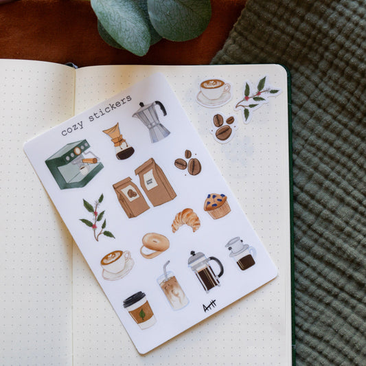 Cozy Coffee Matte Vinyl Waterproof Sticker Sheet (Matte)