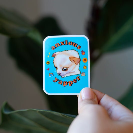 Anxious Yapper Chihuahua Vinyl Water-Resistant Sticker (Matte)